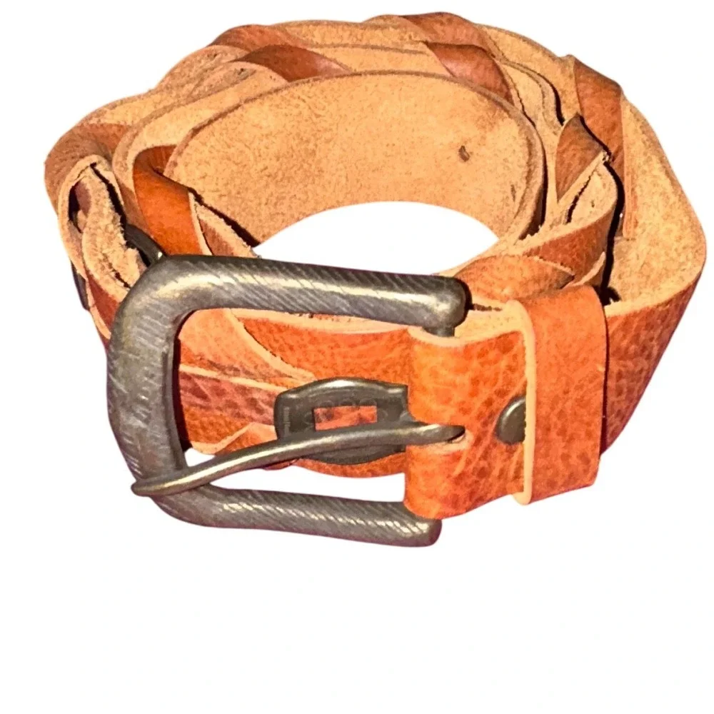 Brown Braided Leather Belt Distressed Buckle‎ Casual Mens Womens Unisex